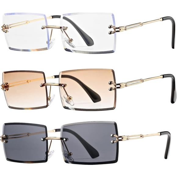Rectangle Sunglasses for Men/Women Small Rimless Square Shade Eyewear Summer - Picture 2 of 6